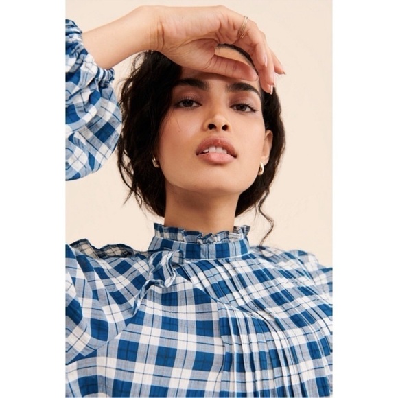 Urban Outfitters Jill Babydoll Mini Dress blue checked size medium fall EUC - Picture 6 of 16